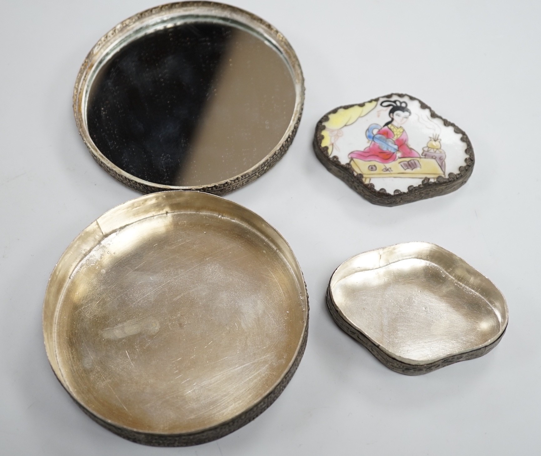 Two Chinese enamelled metal boxes, largest 10.5cm diameter